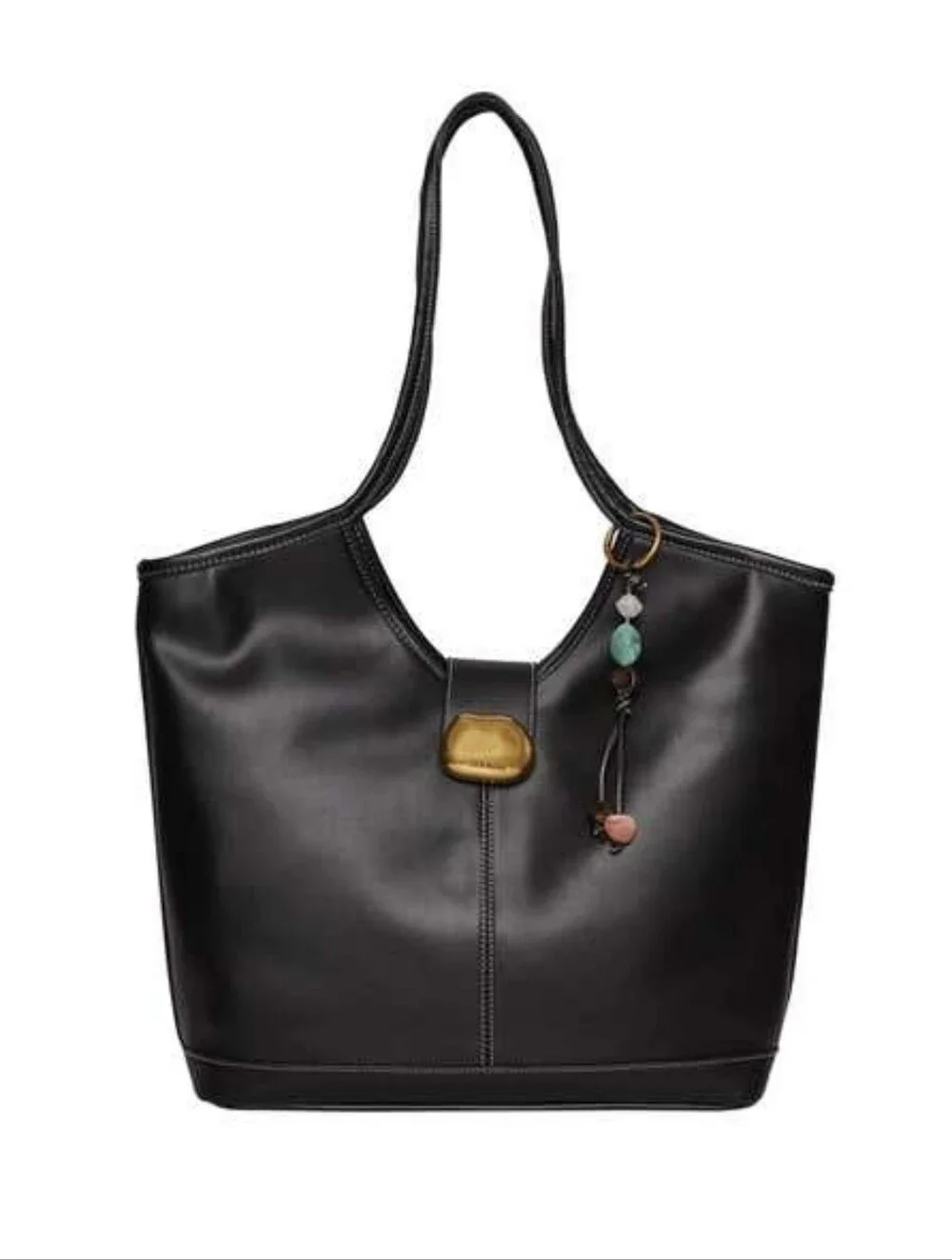 Steve Madden Black Leather Shoulder Tote with Gold Accent